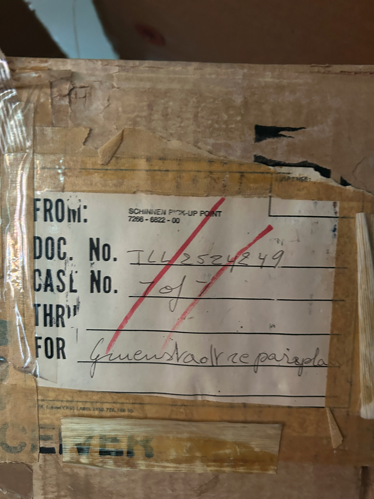 Period routing label on the original Pioneer SX-828 carton